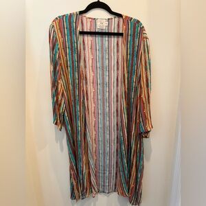 Colorful Striped Open Front Kimono